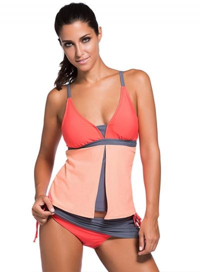 Oasap Fashion Color Block 2 Piece Tankini Set