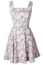 Oasap Sweet Square Neck Floral Print Skater Mini Dress