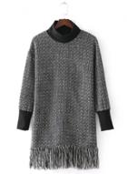 Oasap High Neck Long Sleeve Plaid Tassels Decoration Dress