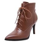 Oasap Pointed Toe Stiletto Heels Lace Up Solid Color Martens Boots