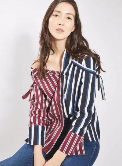 Oasap Color Block Long Sleeve Irregular Striped Shirt