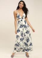 Oasap Floral Print Hollow Out Lace-up Dress