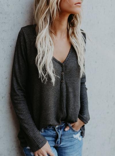 Oasap V Neck Long Sleeve Tee Shirt