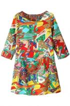 Oasap Abstract Art Three Quarter Length Sleeve Dress