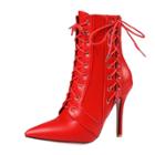 Oasap Pointed Toe Lace Up Stiletto Heels Boots