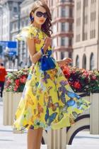 Oasap Flowy Pleated Butterflies Print Midi Dress