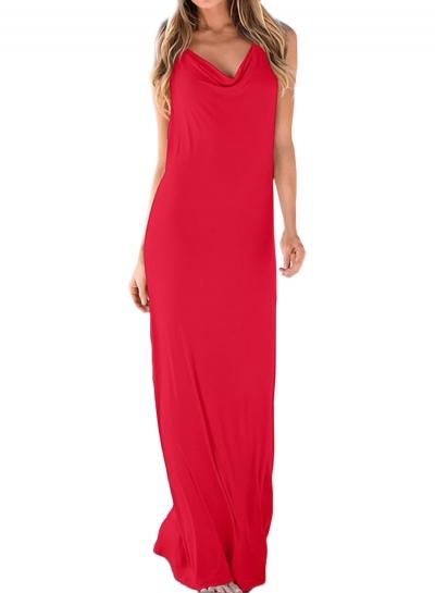 Oasap Women's Fashion Solid Sleeveless V Neck Backless Maxi Dress
