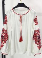 Oasap Fashion Long Sleeve Floral Embroidery Pullover Tee