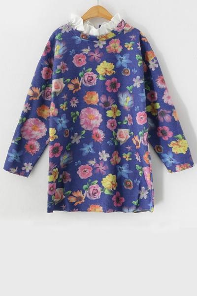 Oasap Ruffled Floral Sweatshirt
