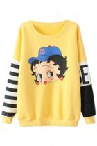 Oasap Classic Paneled Striped-sleeve Cartoon Pattern Sweatshirt