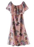 Oasap Women's Boho Floral Print Off-the-shoulder Side Slit Dress