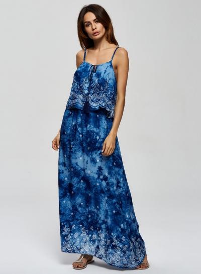 Oasap Spaghetti Strap Placement Print Sleeveless Maxi Dress