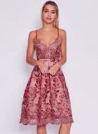 Oasap Spaghetti Strap Floral Lace Embroidery Party Dress