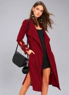 Oasap Collect Waist Solid Color Slit Coat