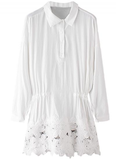 Oasap Women's Casual Long Sleeve Elastic Waist Lace Panel Dress