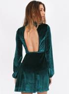 Oasap Fashion Long Sleeve Backless Velvet Mini Dress