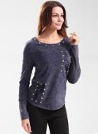 Oasap Round Neck Long Sleeve Solid Color Hollow Out Pullover Tee Shirt