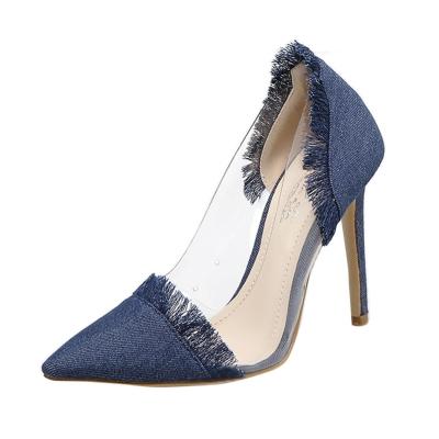 Oasap Pointed Toe Stiletto Heels Denim Pumps With Tassel