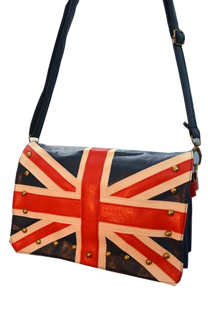 Oasap The Union Jack Print Stud Embellished Shoulder Bag