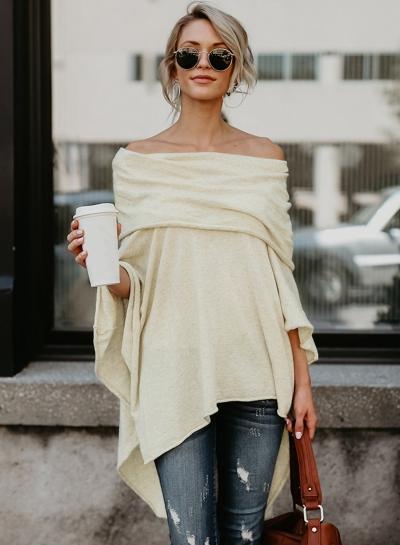 Oasap Off Shoulder Solid Irregular Loose Sweater