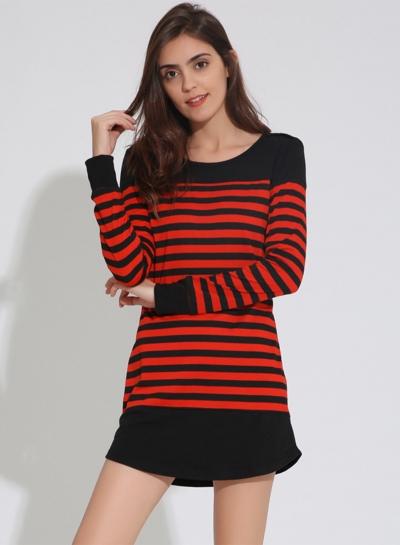 Oasap Fashion Long Sleeve Striped Patchwork Mini Dress
