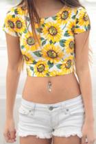 Oasap Sweet Sunflower Printed Crop Top