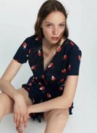 Oasap Floral Printed Short Sleeve Two Piece Crop Top Shorts Set