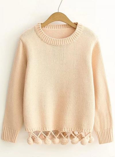 Oasap Cute Long Sleeve Venonat Hem Pullover Sweater