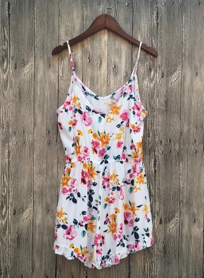 Oasap Spaghetti Strap Floral Printed Casual Romper