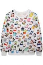 Oasap Naughty Wry Neck Cartoon Print White Sweatshirt