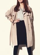 Oasap Solid Open Front Casual Trench Coat With Belt