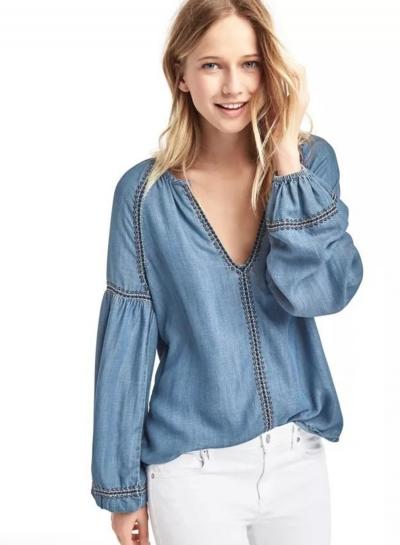Oasap Loose V Neck Loose Denim Shirt