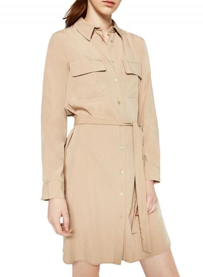 Oasap Women's Solid Color Tie Waist Button Front Shirt Dress