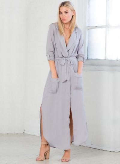 Oasap Loose Long Sleeve Slit Day Dress