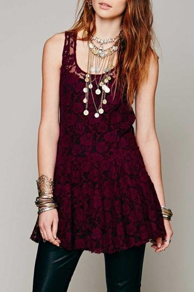 Oasap Fashion Floral Lace Trim Dress