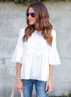 Oasap Woemn's Half Flare Sleeve Lace Loose Fit Blouse
