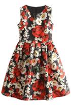 Oasap Vintage Floral Print Sleeveless High Waist A-line Dress