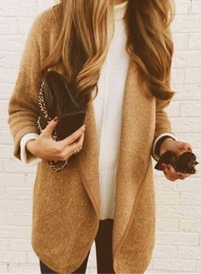 Oasap Solid Color Wide Lapel Open Front Loose Fit Knit Cardigan