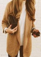 Oasap Solid Color Wide Lapel Open Front Loose Fit Knit Cardigan