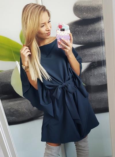 Oasap Slash Neck Solid Color Irregular Sleeve Mini Dress
