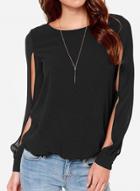 Oasap Round Neck Long Sleeve Blouses