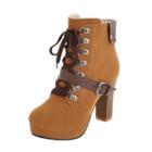Oasap Vintage Lace Up Block Heels Gladiator Boots