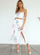 Oasap Floral Sapghetti Strap Top Wide Leg Pants 2 Piece Set