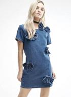 Oasap Short Sleeve Bow Denim Mini Dress