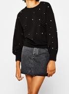Oasap Fashion Loose Fit Pearls Pullover Sweatshirt