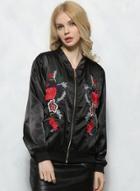 Oasap Floral Embroidery Long Sleeve Full-zip Jacket