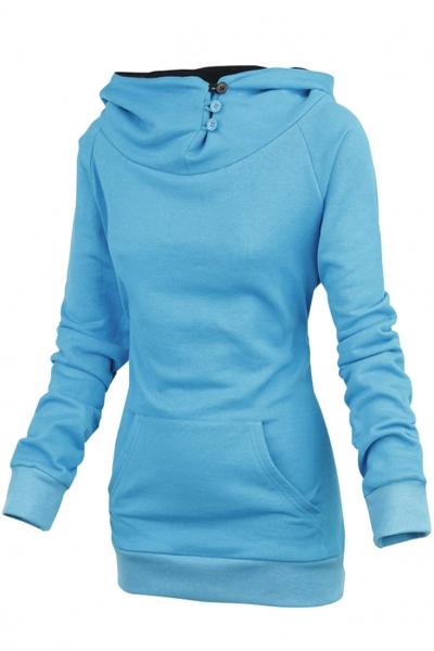 Oasap Solid Color Patch Front Pocket Hooded Sweatshirt