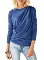 Oasap Blue Long Sleeve Draped Round Neck Tee Shirt