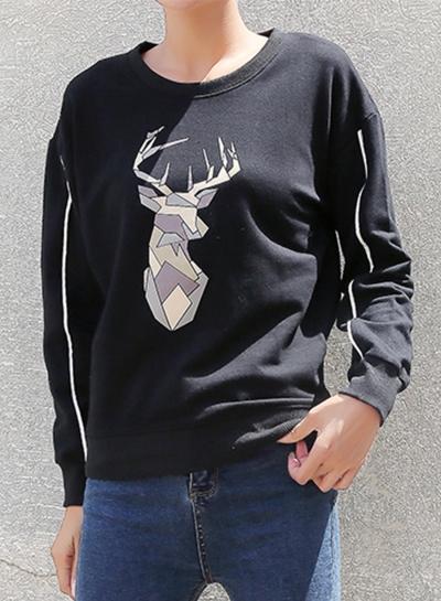 Oasap Casual Christmas Deer Loose Fit Pullover Sweatshirt