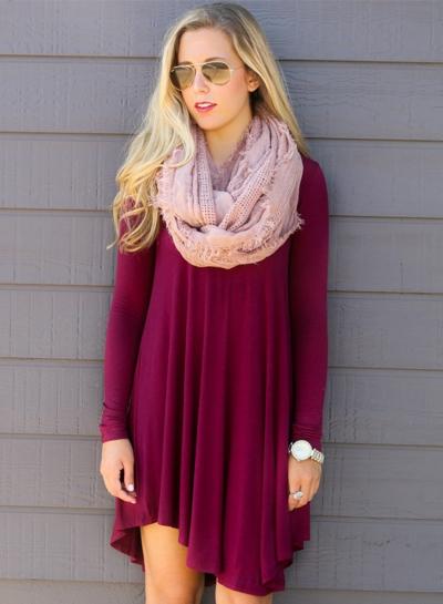 Oasap Fashion Solid Long Sleeve Loose Irregular Tee